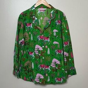 Printfresh Organic Cotton Green Enchanted Animal Print Pajama Top Womens XL